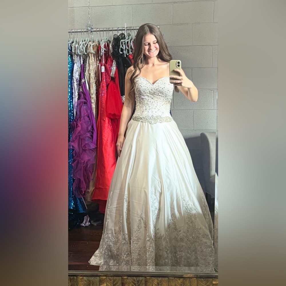 Elegant White Strapless Gown gorgeous details for Wedding, Prom, or Homecoming
